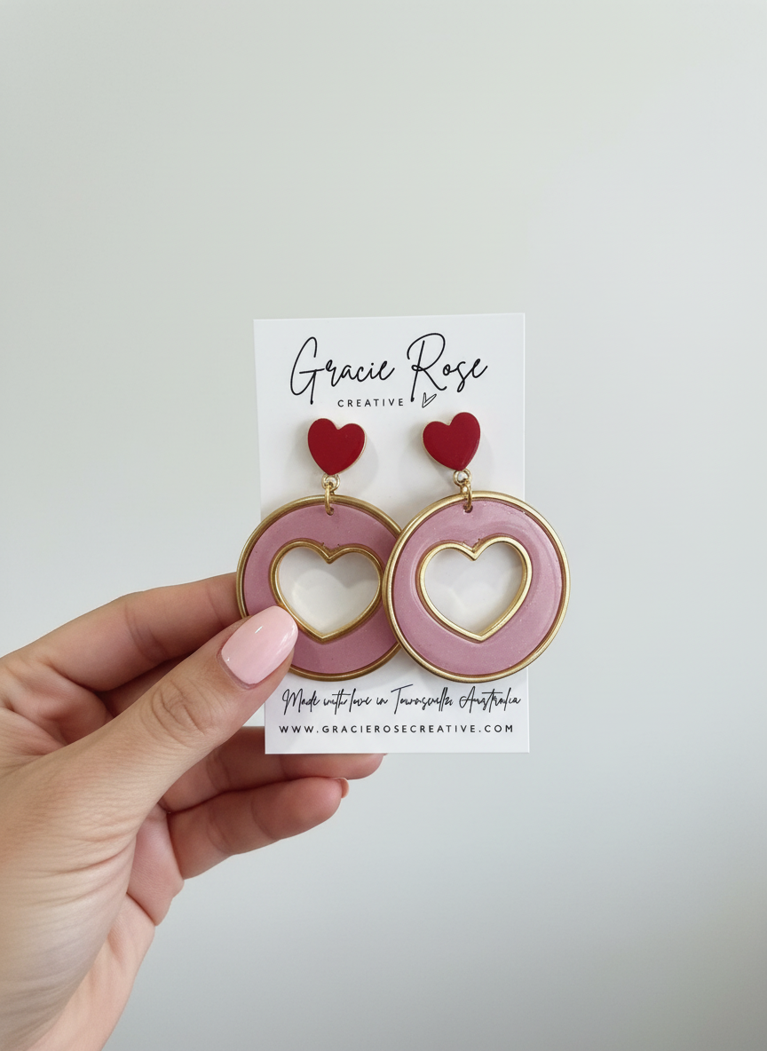 Elegant display of Candy Hearts earrings, perfect for Valentine's Day gifts or everyday wear.