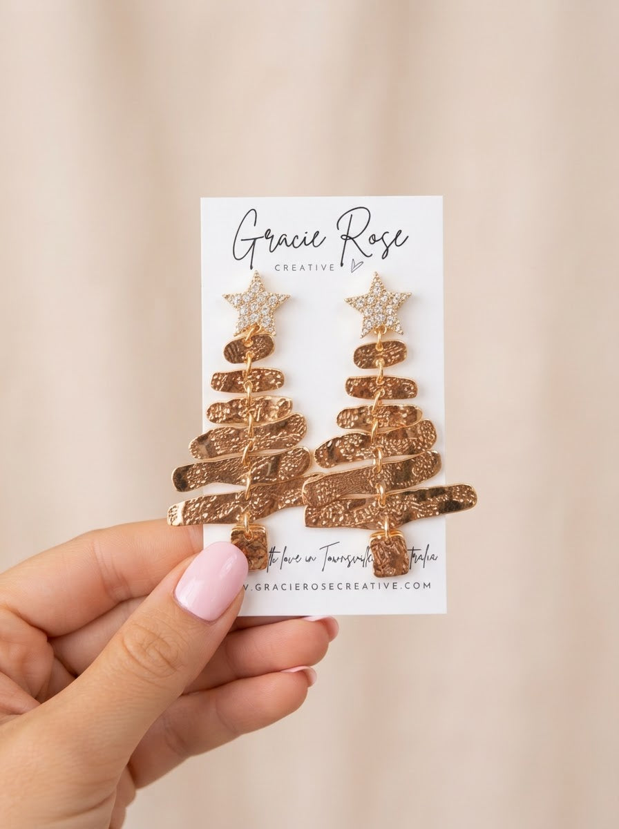 Gilded Starlight Christmas Tree Earrings