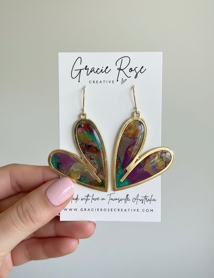 Funky Rainbow Heart Earrings