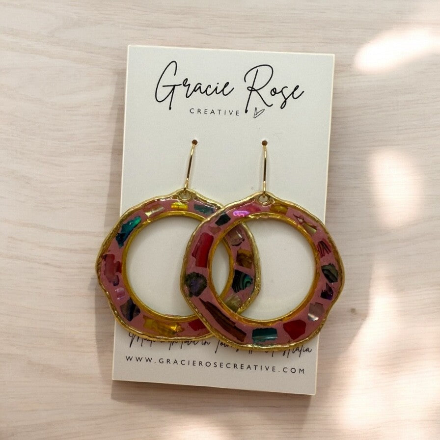 Pink Mosaic Hoops