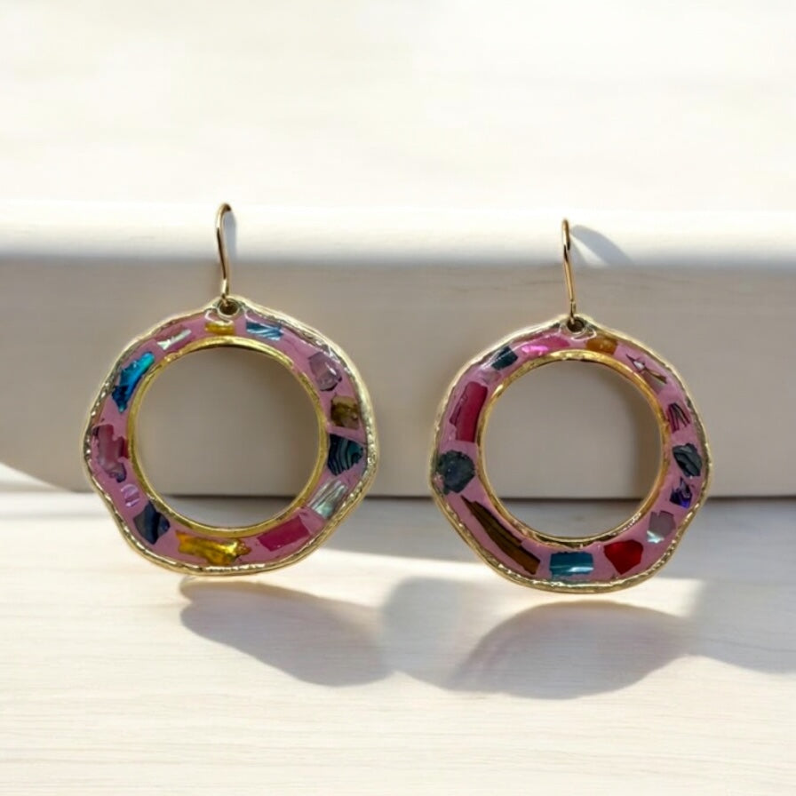 Pink Mosaic Hoops