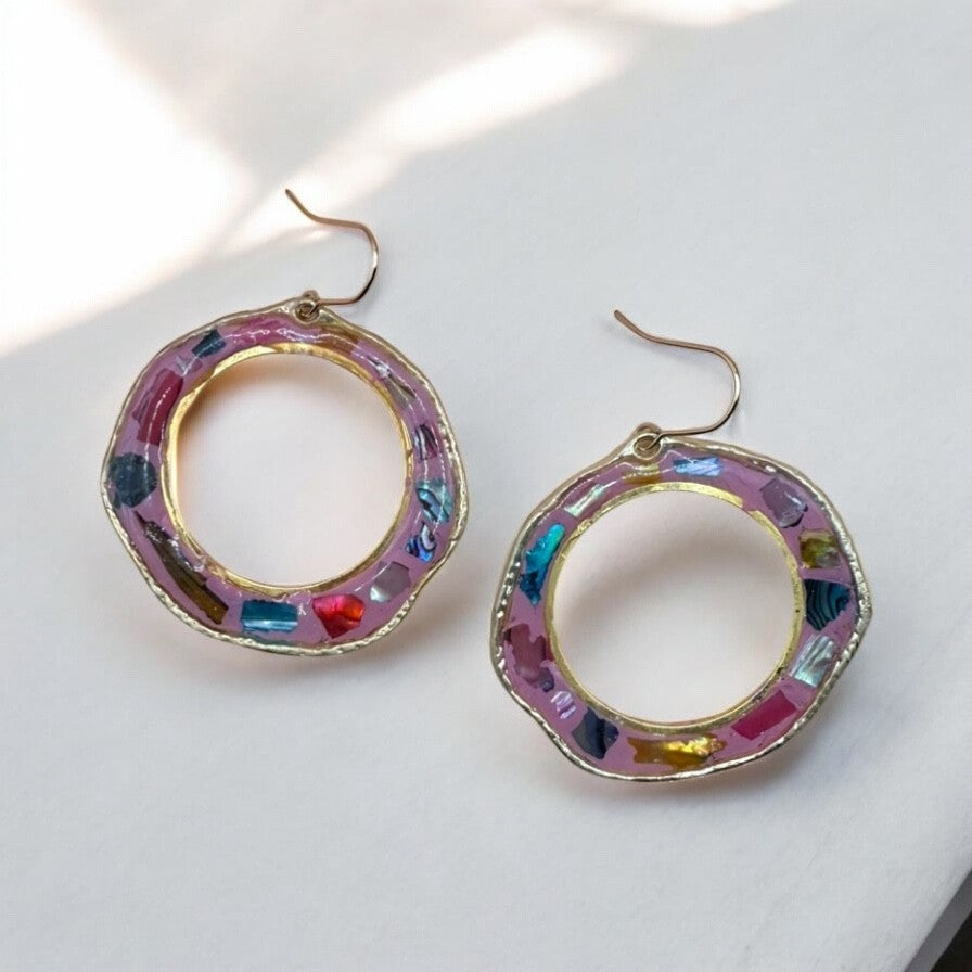 Pink Mosaic Hoops