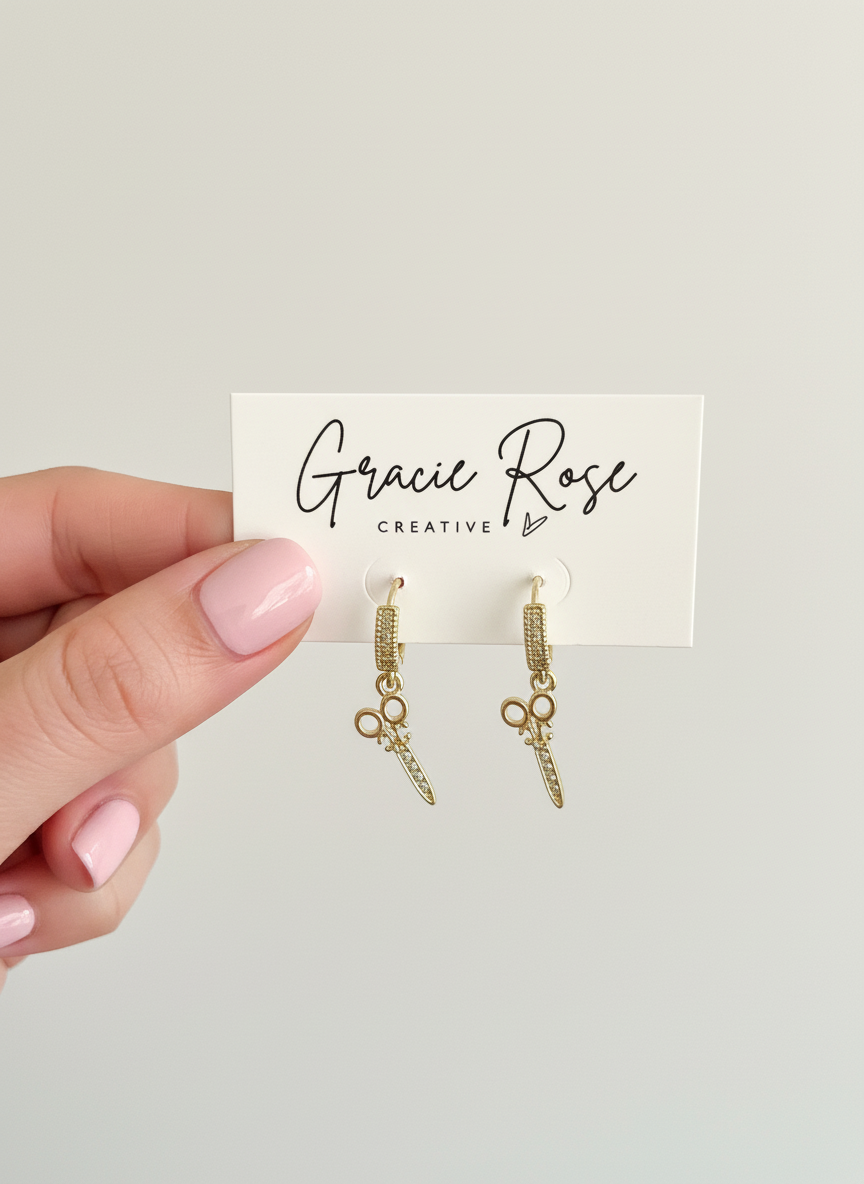 Golden Scissor Charm Huggies