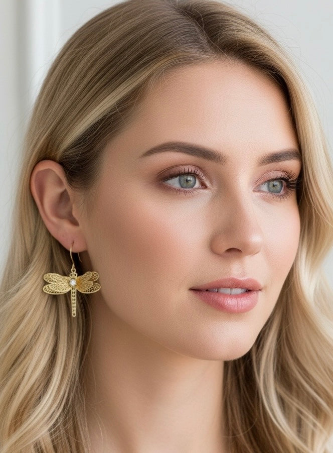 Gilded Dragonfly Crystal Drops