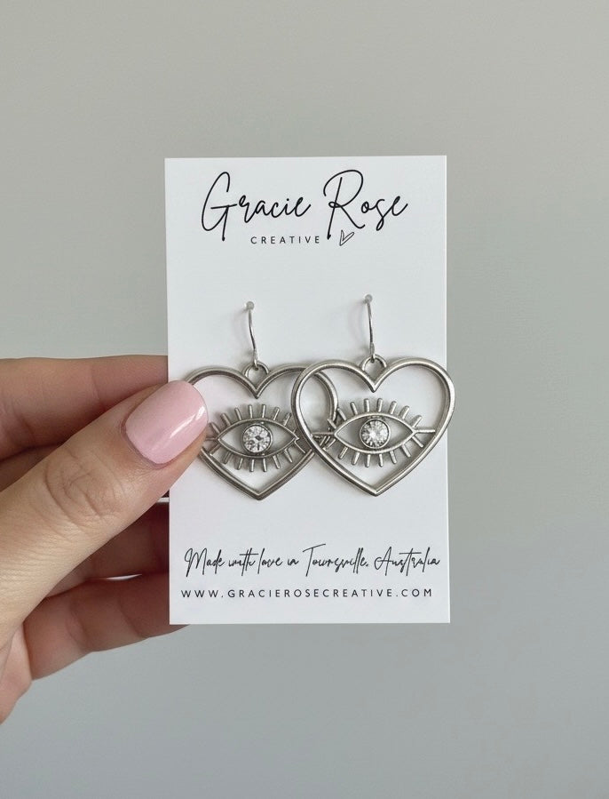 Silver Eye Heart Drops