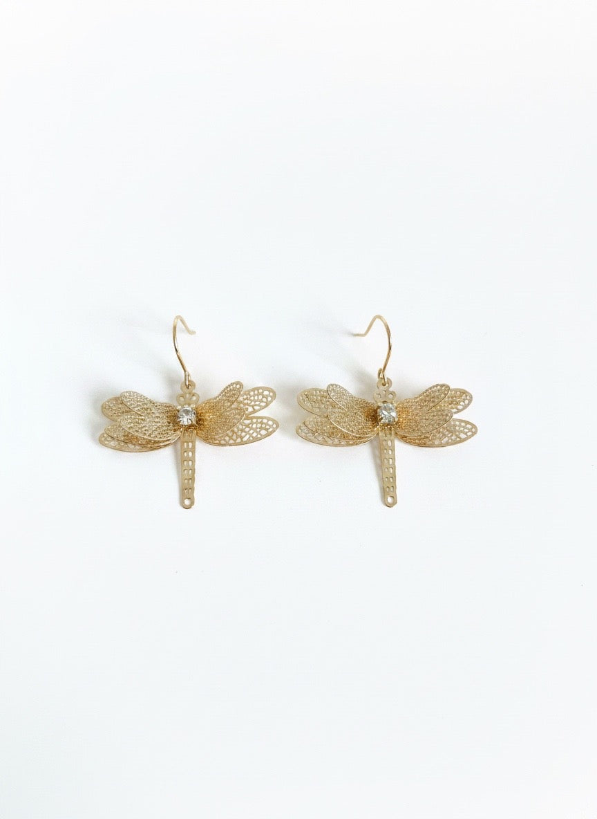 Gilded Dragonfly Crystal Drops
