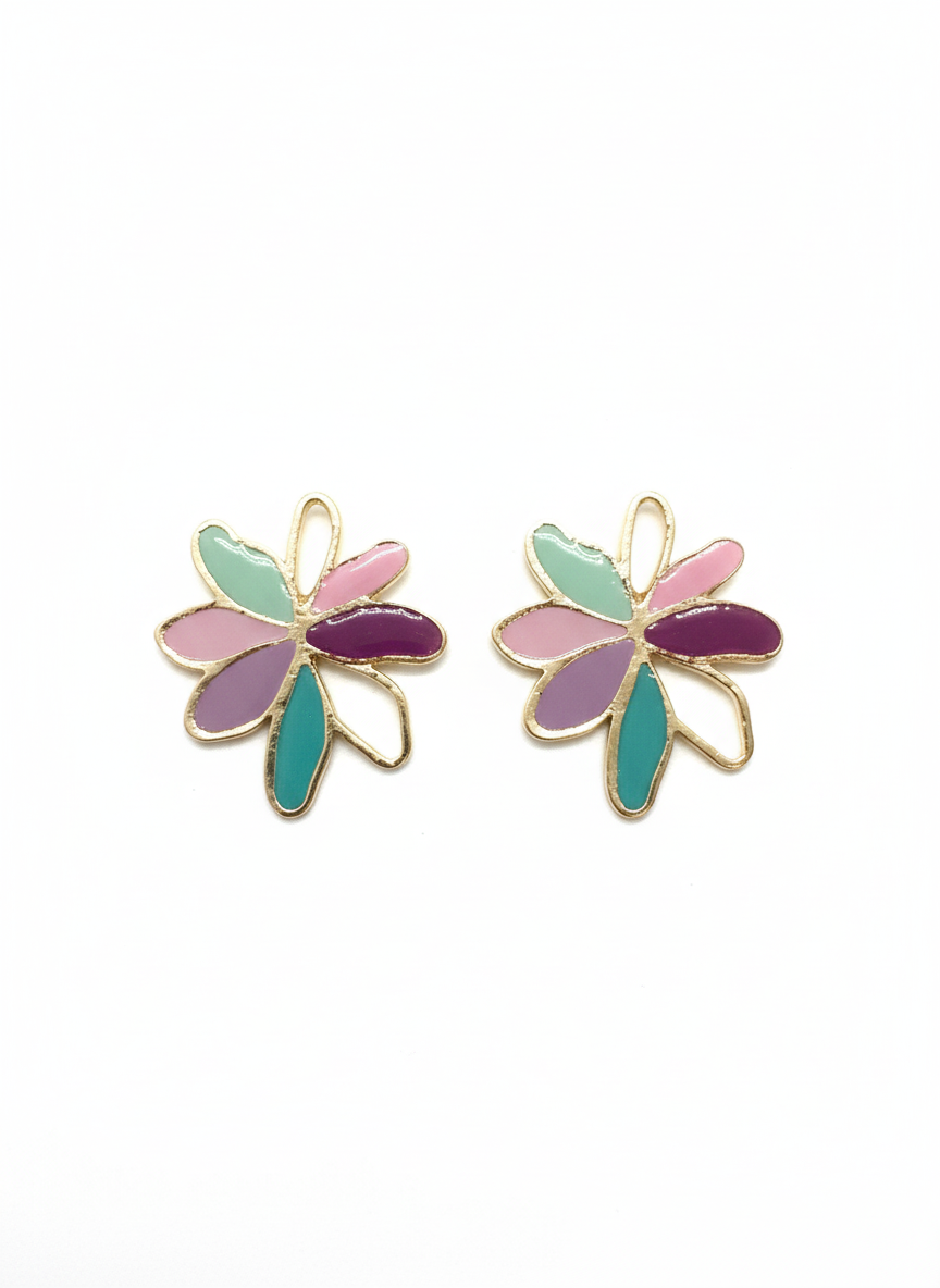 Fleur de Lune earrings showcasing vibrant floral design in pastel and bold tones, handcrafted from polymer clay and resin.