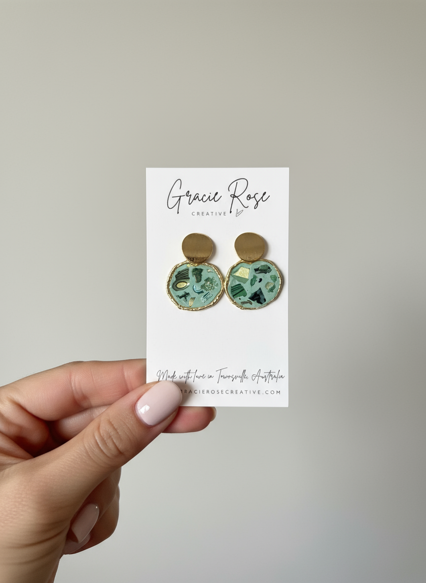 Sage Mosaic Mini Studs