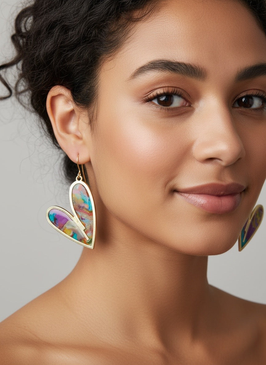 Funky Rainbow Heart Earrings