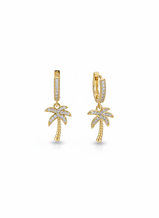 Golden Palms earrings by Gracie Rose Creative, featuring refined gold palm drop design with crystal sparkle.