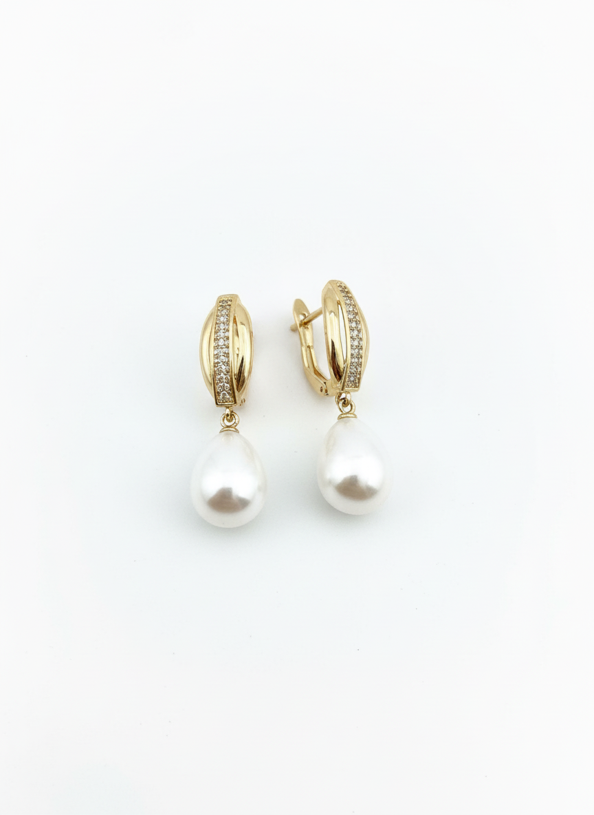 Timeless Pearl Huggies by Gracie Rose Creative featuring elegant 18ct gold plated huggie earrings with a lustrous man-made pearl drop and crystal detailing.