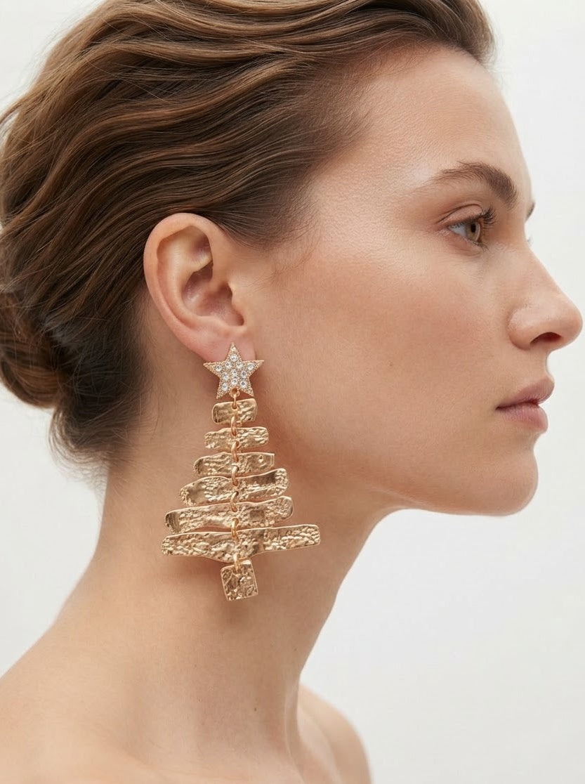 Gilded Starlight Christmas Tree Earrings