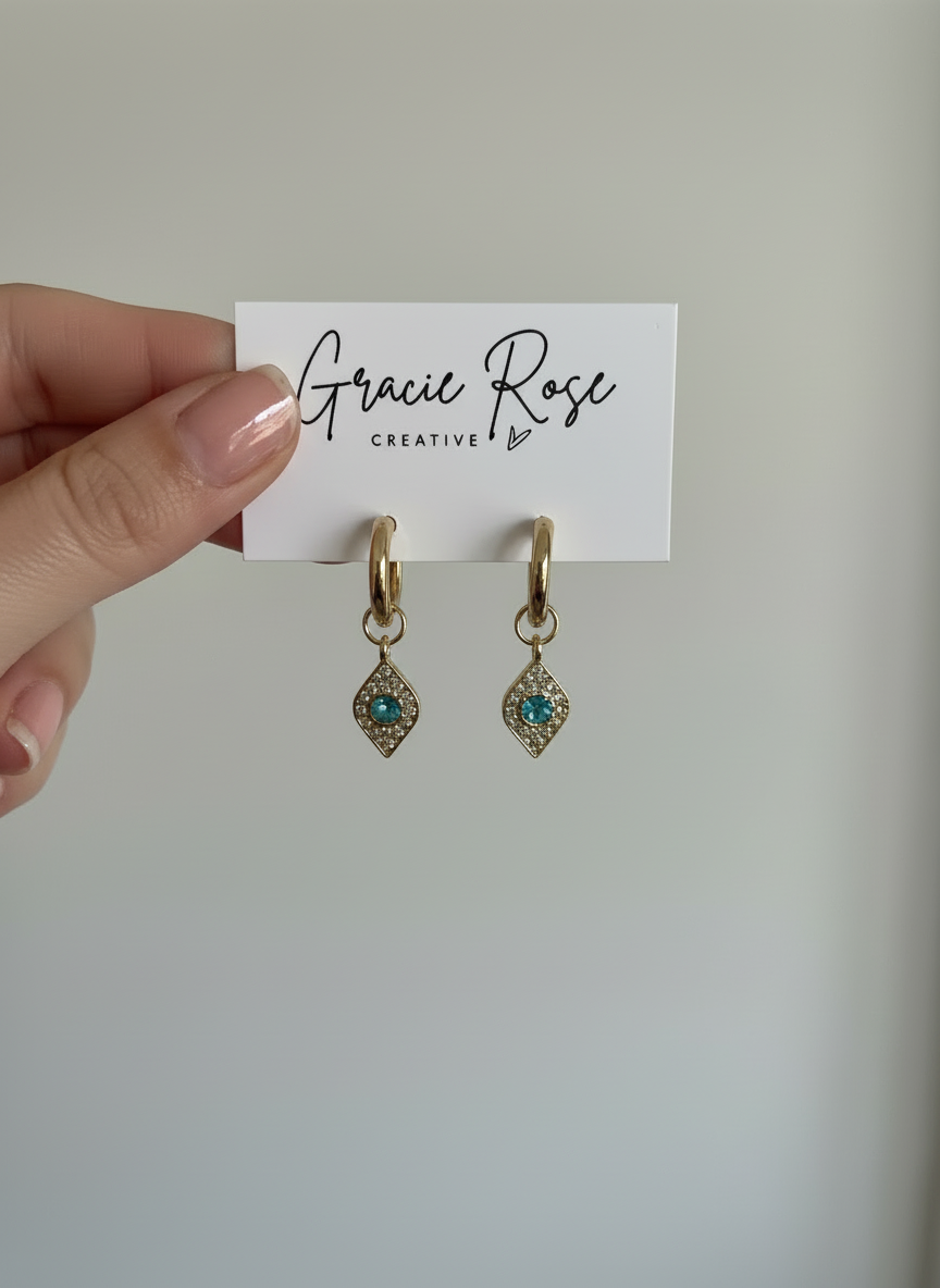 Teal Crystal Drop Huggies