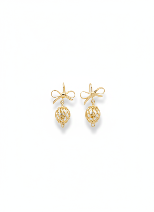 The Golden Baubles by Gracie Rose Creative - delicate gold earrings featuring intricate bauble designs and elegant bows.