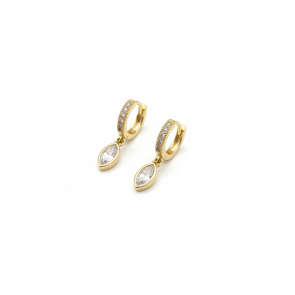 Detailed image of the Halo Drop Huggies by Gracie Rose Creative, featuring the luxurious 18ct gold plating and sparkling crystal accents.