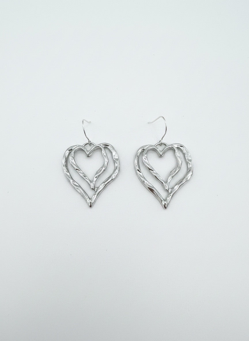 Silver Ripple Heart Drops