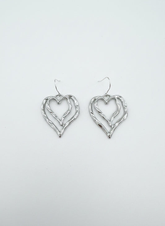 Silver Ripple Heart Drops