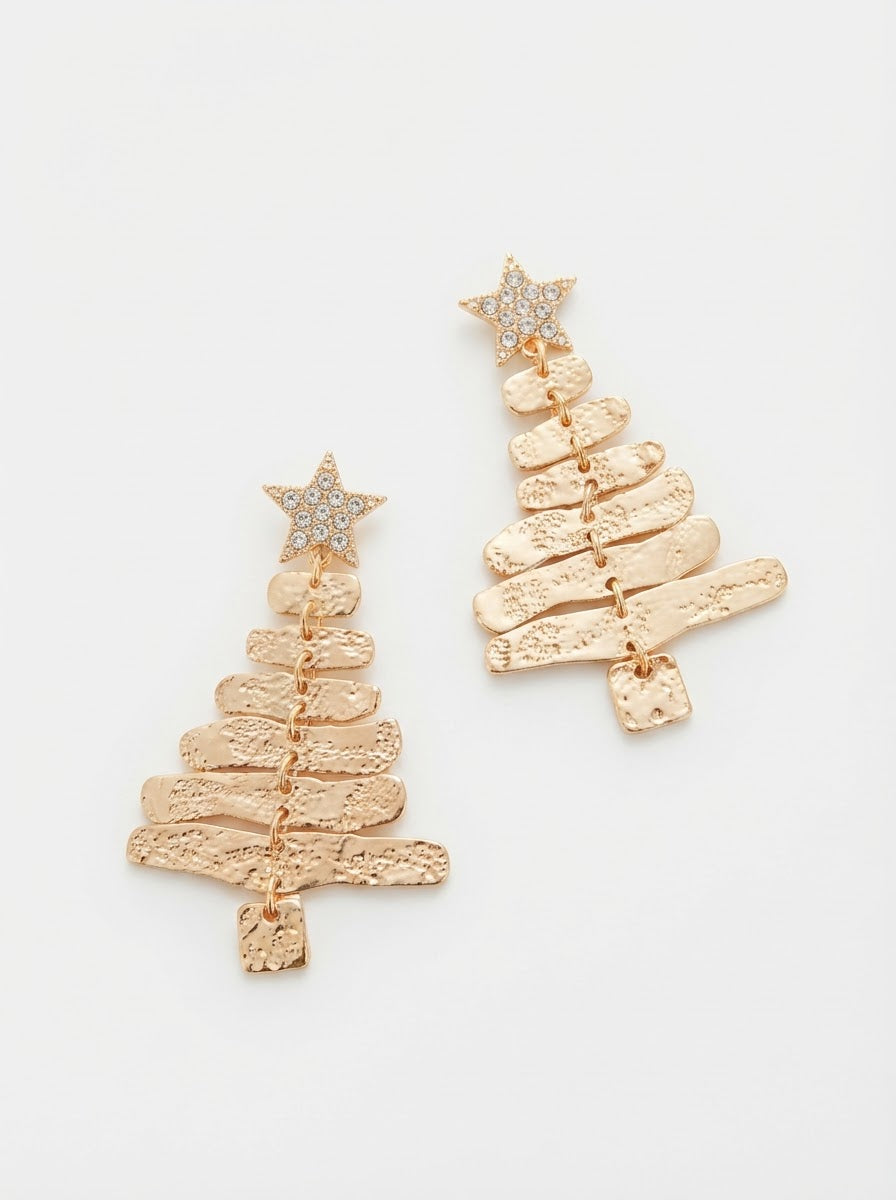 Gilded Starlight Christmas Tree Earrings