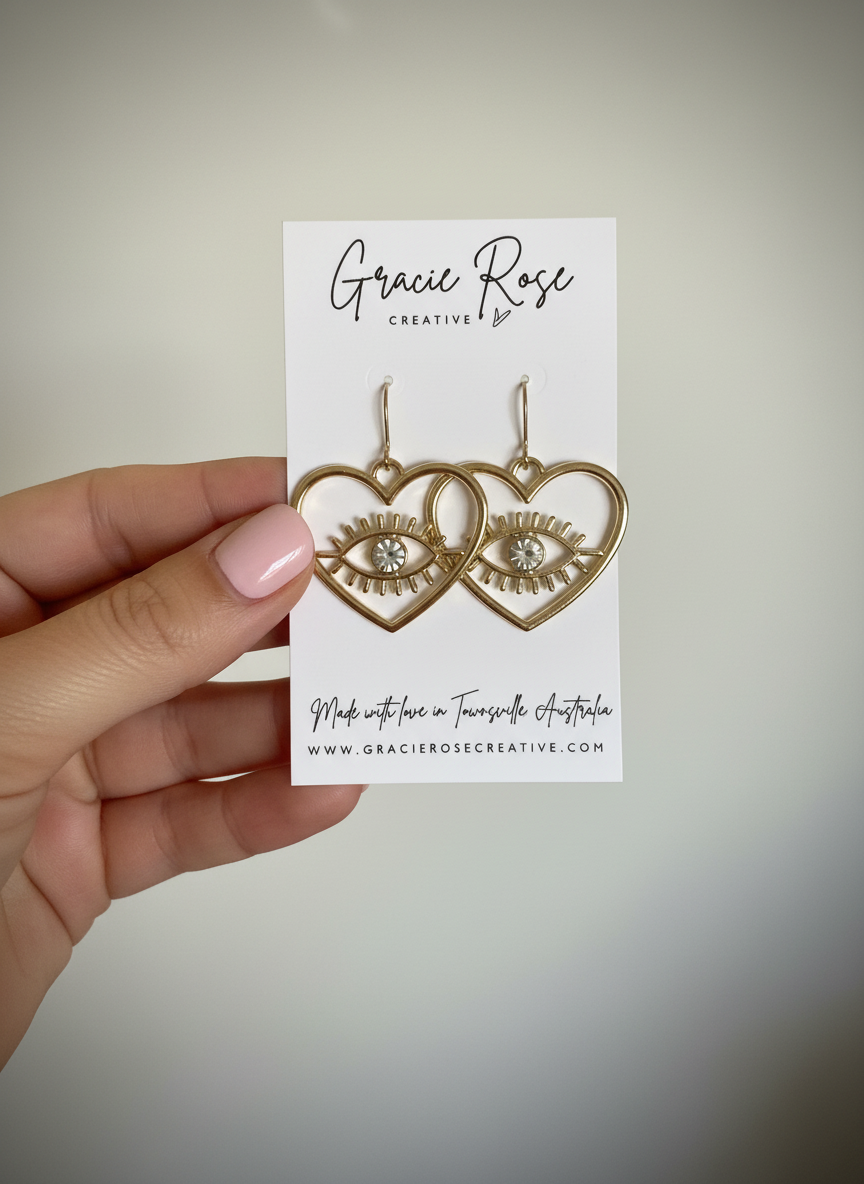 Stylish and lightweight Eternal Eye Heart Earrings with a unique heart shape, perfect for everyday wear and special occasions.