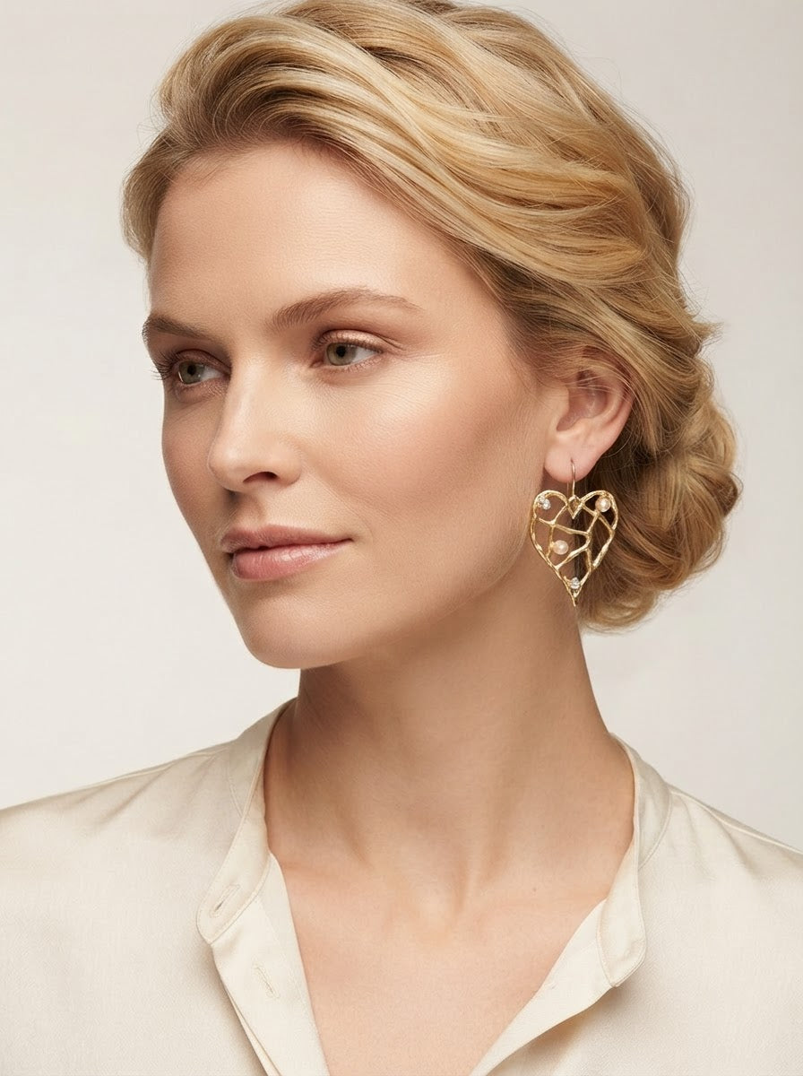 Gilded Pearl Heart Drops