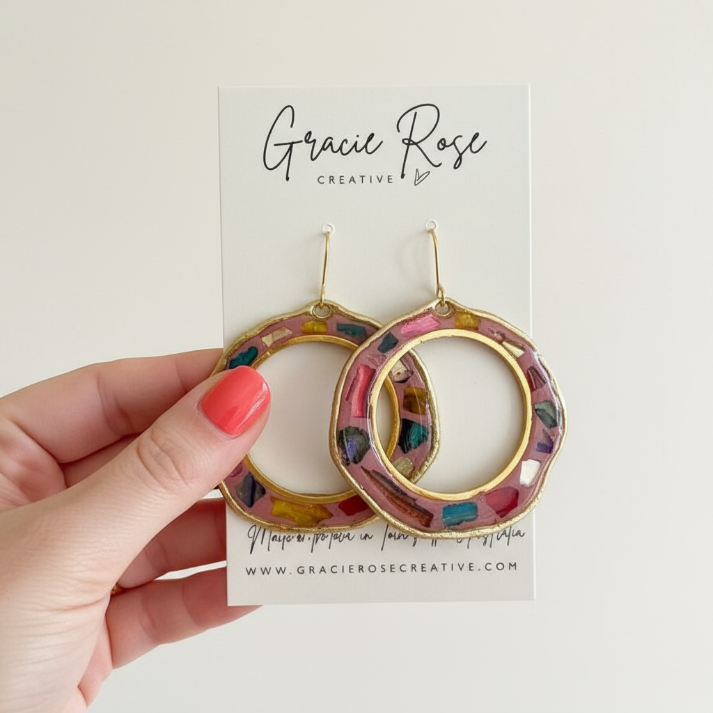 Pink Mosaic Hoops