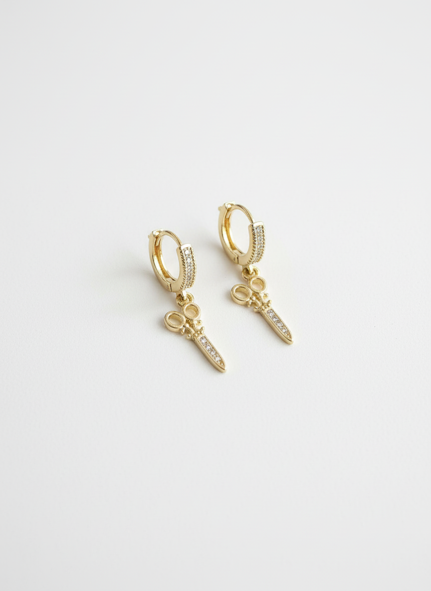 Golden Scissor Charm Huggies