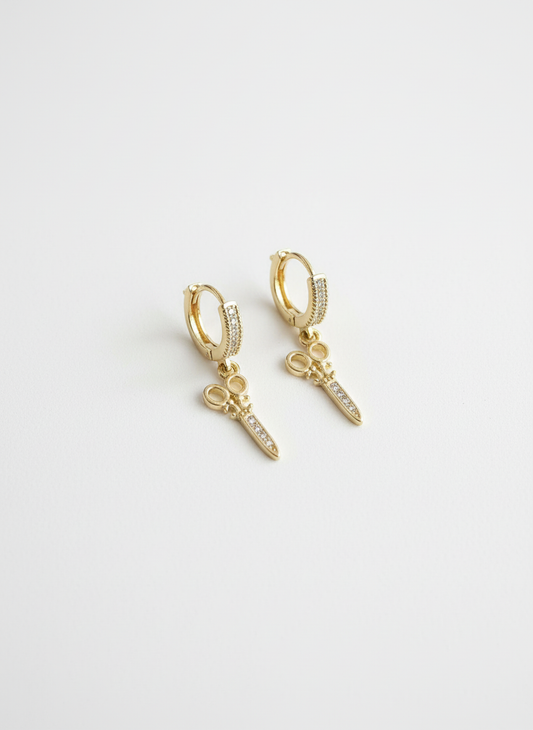 Golden Scissor Charm Huggies