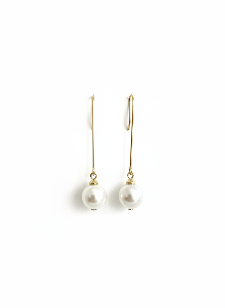 Timeless Pearl Drops earrings by Gracie Rose Creative featuring lustrous man-made pearls on gold-tone hooks, perfect for elegance in everyday wear or special occasions.