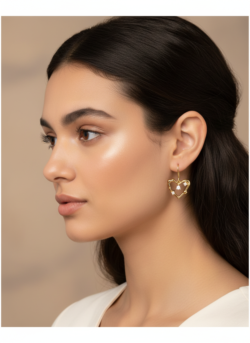 Elegant Amour Sparkle Heart Drop Earrings featuring an open heart silhouette, lightweight design, and subtle sparkle for everyday charm.