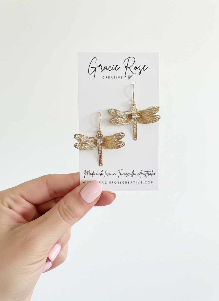 Gilded Dragonfly Crystal Drops