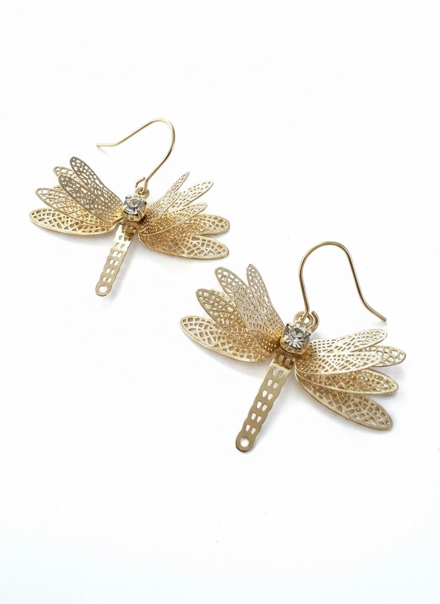 Gilded Dragonfly Crystal Drops