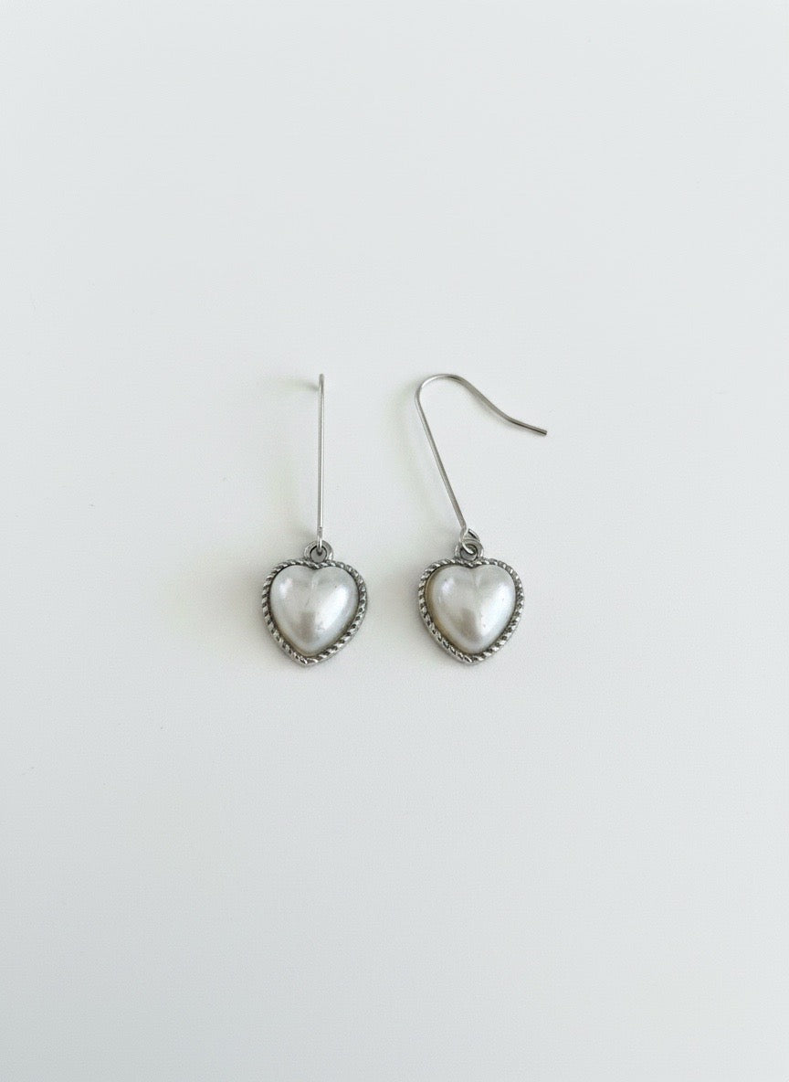 Silver Pearl Heart Drops