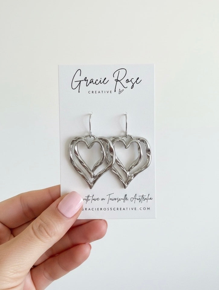Silver Ripple Heart Drops