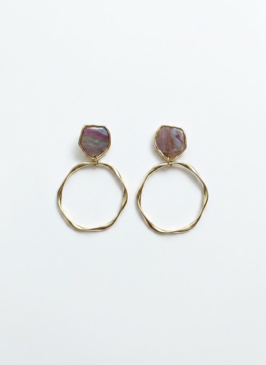 Moonlight Marble Hoop Drops