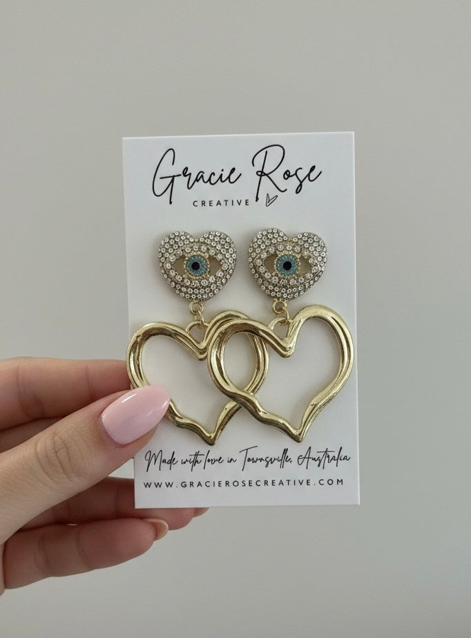Golden Evil Eye Heart Drops