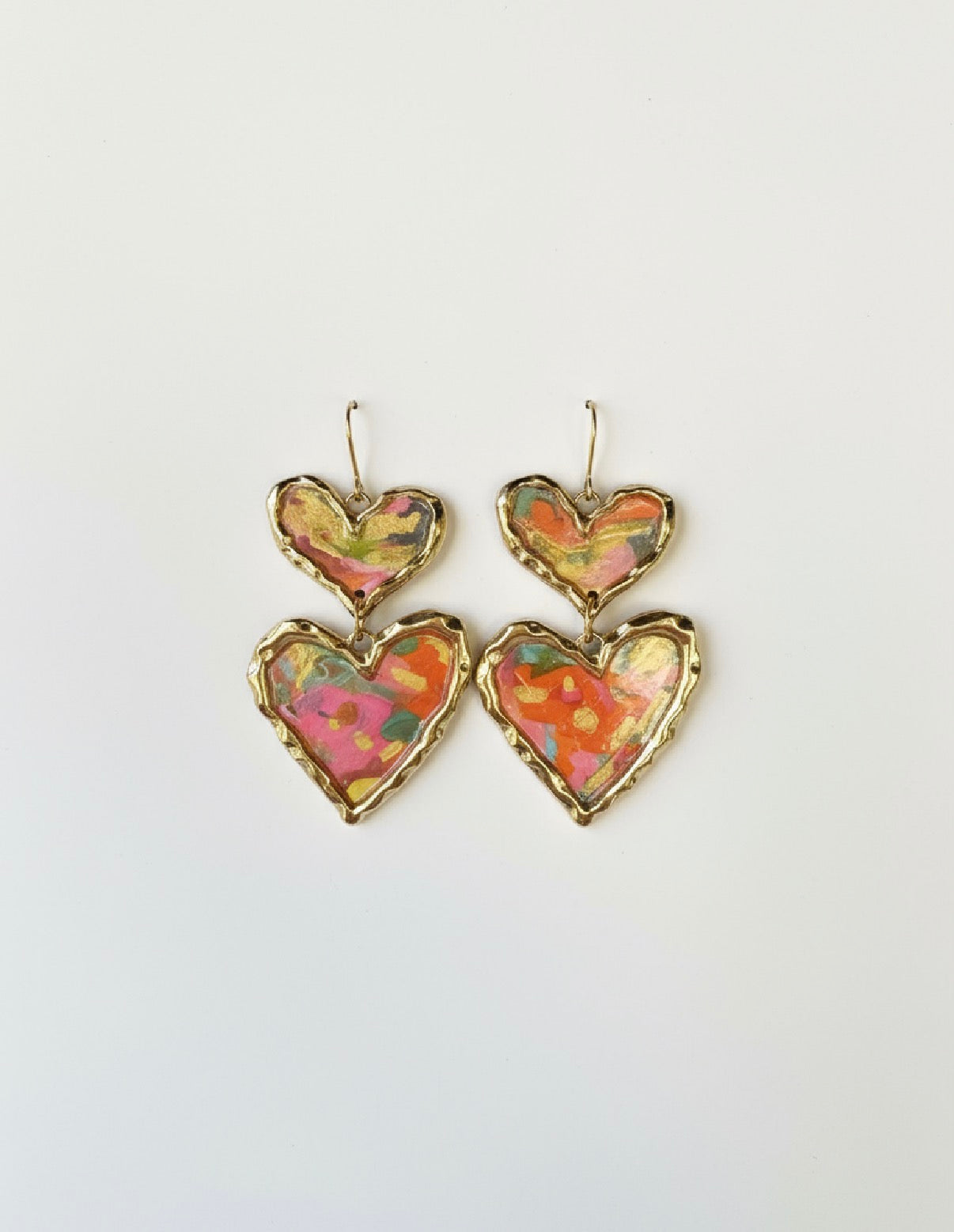 Bold and colorful Cross Your Heart floral earrings by Gracie Rose Creative on a white background.