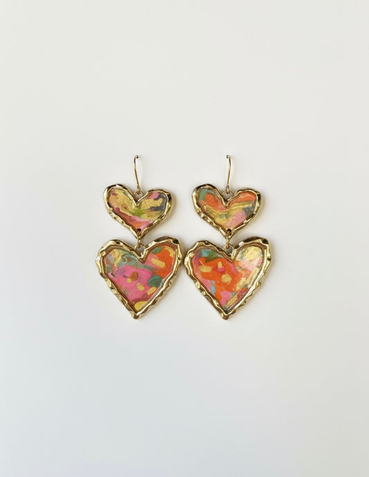 Bold and colorful Cross Your Heart floral earrings by Gracie Rose Creative on a white background.