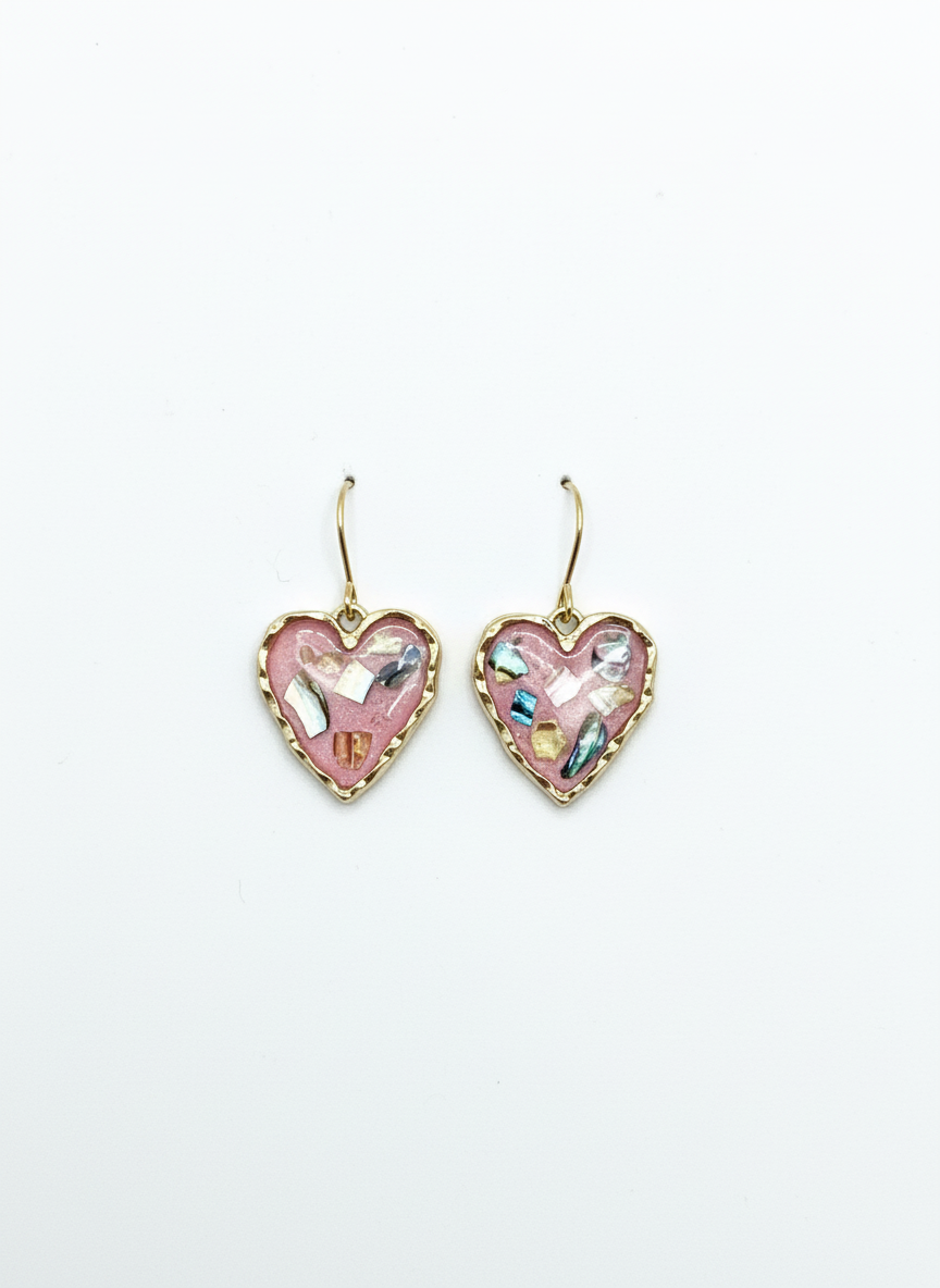 Pink Mosaic Mini Hearts earrings by Gracie Rose Creative, featuring vibrant colors and a unique design.