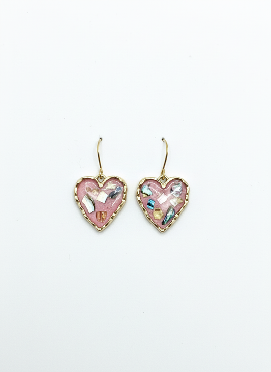 Pink Mosaic Mini Hearts earrings by Gracie Rose Creative, featuring vibrant colors and a unique design.