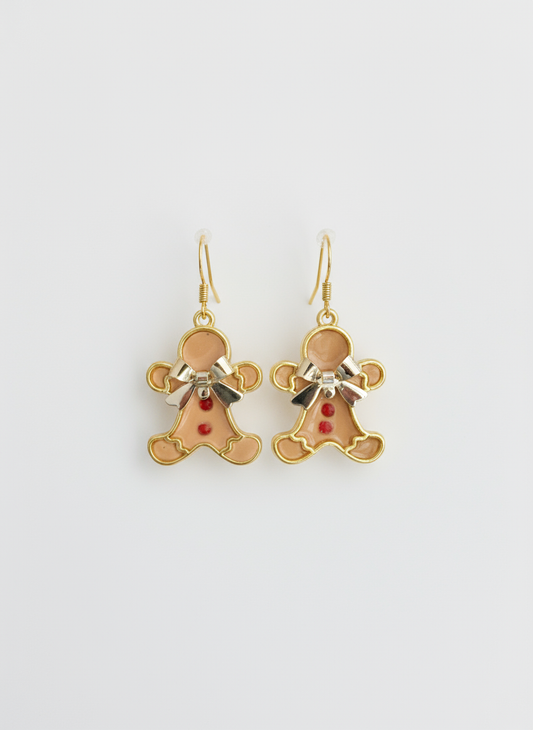 Adorable gingerbread men earrings in red by Gracie Rose Creative, featuring gold accents and festive details, perfect for the holiday season.