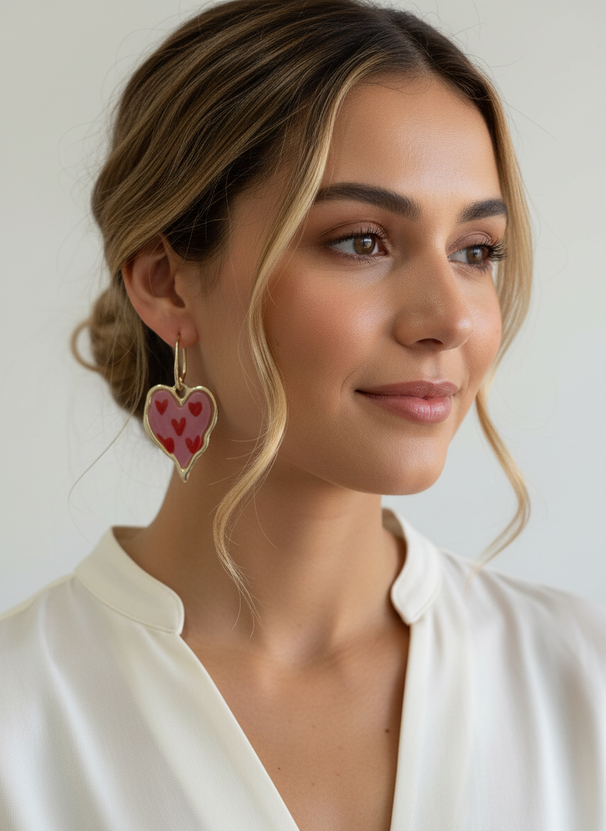 Elegant Big love earrings showcasing unique designs, made with resin and alloy metal, perfect for any occasion.