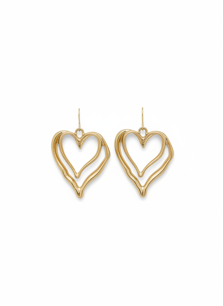 Model wearing Double Heart Glow Drops earrings, highlighting the lightweight and comfortable design ideal for all-day wear.