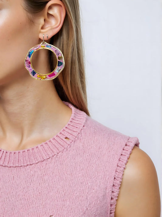 Pink Mosaic Hoops